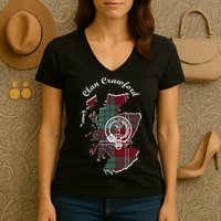 Clan Crawford Surname Last Name Scottish Tartan Crest Map Women's V-Neck T-Shirt