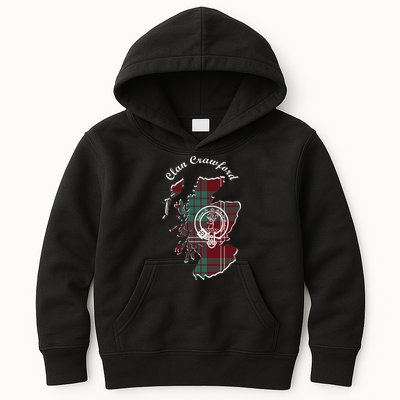 Clan Crawford Surname Last Name Scottish Tartan Crest Map Kids Hoodie