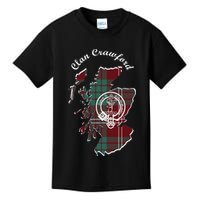 Clan Crawford Surname Last Name Scottish Tartan Crest Map Kids T-Shirt