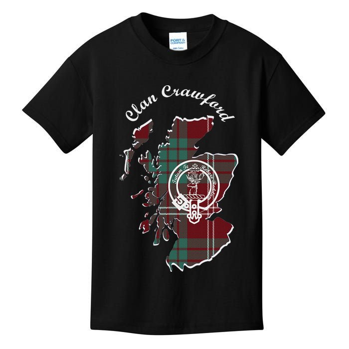 Clan Crawford Surname Last Name Scottish Tartan Crest Map Kids T-Shirt