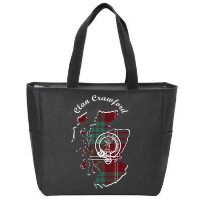 Clan Crawford Surname Last Name Scottish Tartan Crest Map Zip Tote Bag