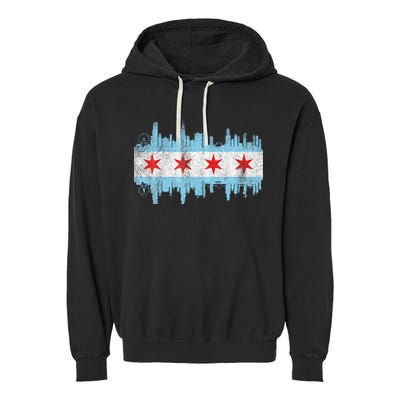 Chicago City Skyline Flag Vintage Chicago City Garment-Dyed Fleece Hoodie