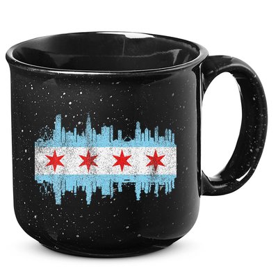 Chicago City Skyline Flag Vintage Chicago City 15oz Campfire Ceramic Mug
