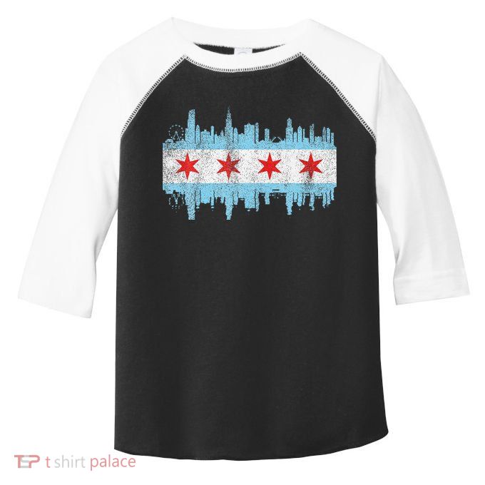 Chicago City Skyline Flag Vintage Chicago City Toddler Fine Jersey T-Shirt