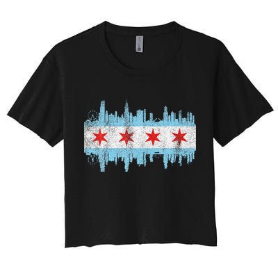 Chicago City Skyline Flag Vintage Chicago City Crop Top