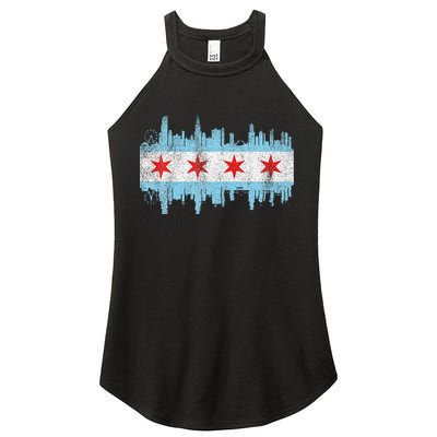 Chicago City Skyline Flag Vintage Chicago City Women's Perfect Tri Rocker Tank