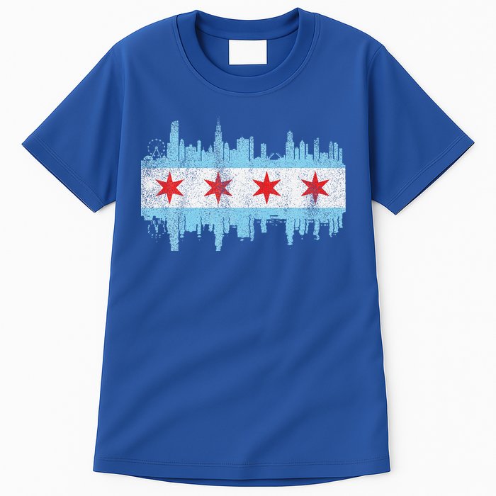 Chicago City Skyline Flag Vintage Chicago City Tall T-Shirt