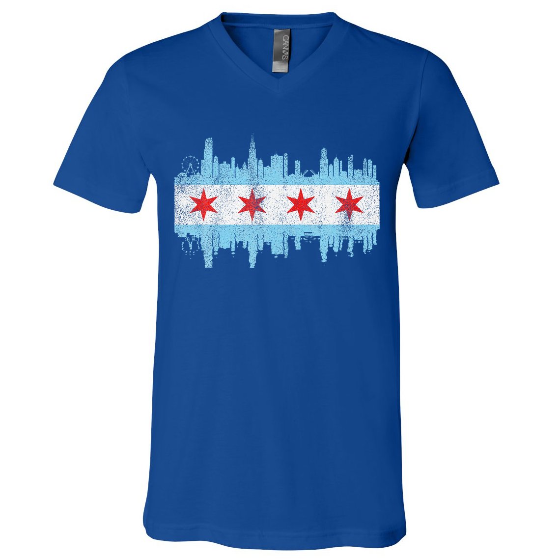 Chicago City Skyline Flag Vintage Chicago City V-Neck T-Shirt
