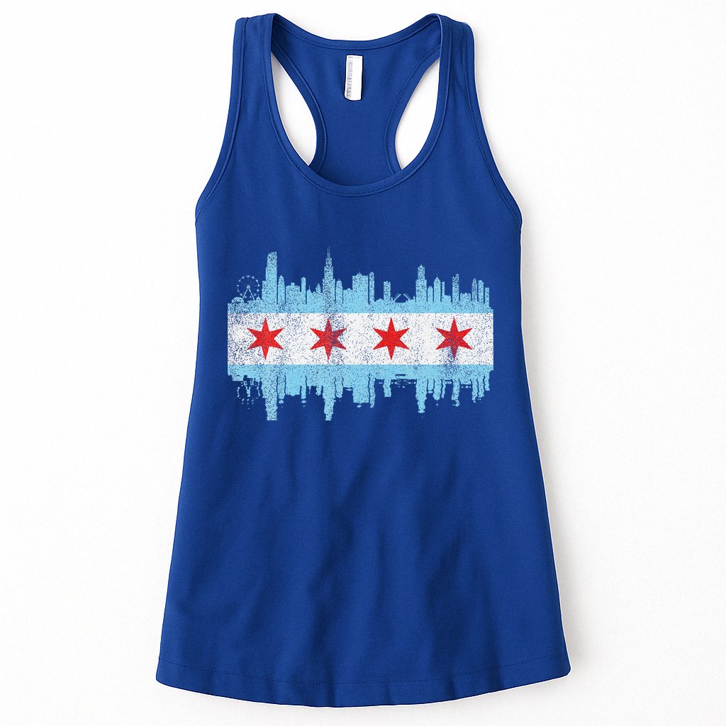 Chicago City Skyline Flag Vintage Chicago City Womens Tank Top