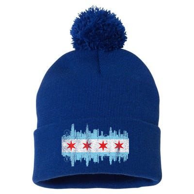 Chicago City Skyline Flag Vintage Chicago City Pom Pom 12in Knit Beanie