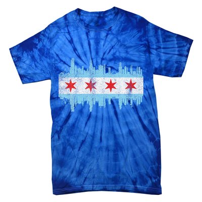 Chicago City Skyline Flag Vintage Chicago City Tie-Dye T-Shirt