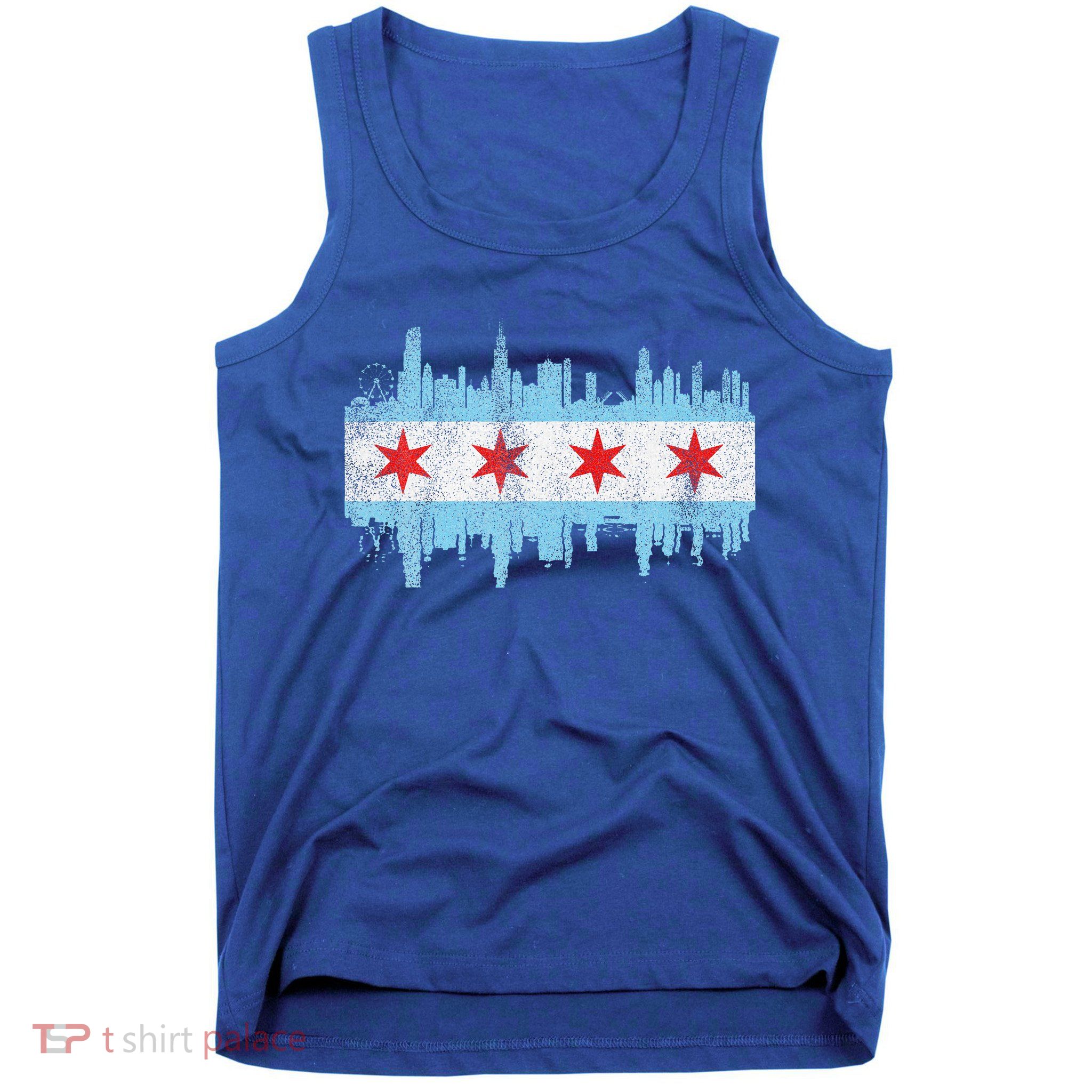 Chicago City Skyline Flag Vintage Chicago City Tank Top