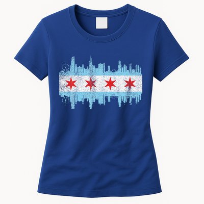 Chicago City Skyline Flag Vintage Chicago City Womens T-Shirt