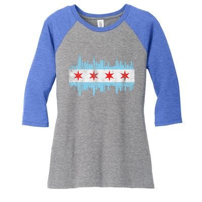 Chicago City Skyline Flag Vintage Chicago City Women's Tri-Blend 3/4-Sleeve Raglan Shirt