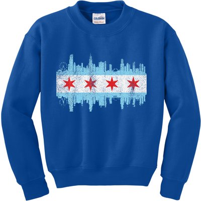 Chicago City Skyline Flag Vintage Chicago City Kids Sweatshirt