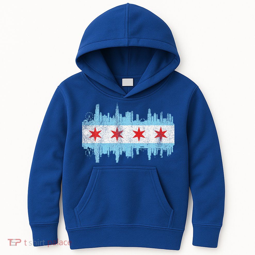 Chicago City Skyline Flag Vintage Chicago City Kids Hoodie