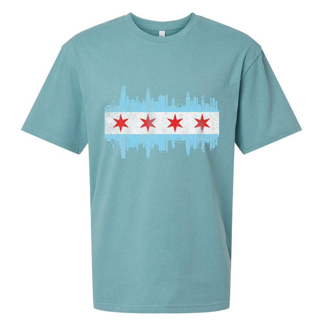 Chicago City Skyline Flag Vintage Chicago City Sueded Cloud Jersey T-Shirt
