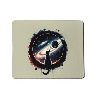 Cosmic Cat Stargazing At SaturnSpace & Galaxy Lovers .Png Mousepad