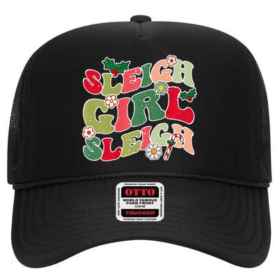 Cute Christmas Sleigh  Sleigh Retro Holiday Design High Crown Mesh Back Trucker Hat