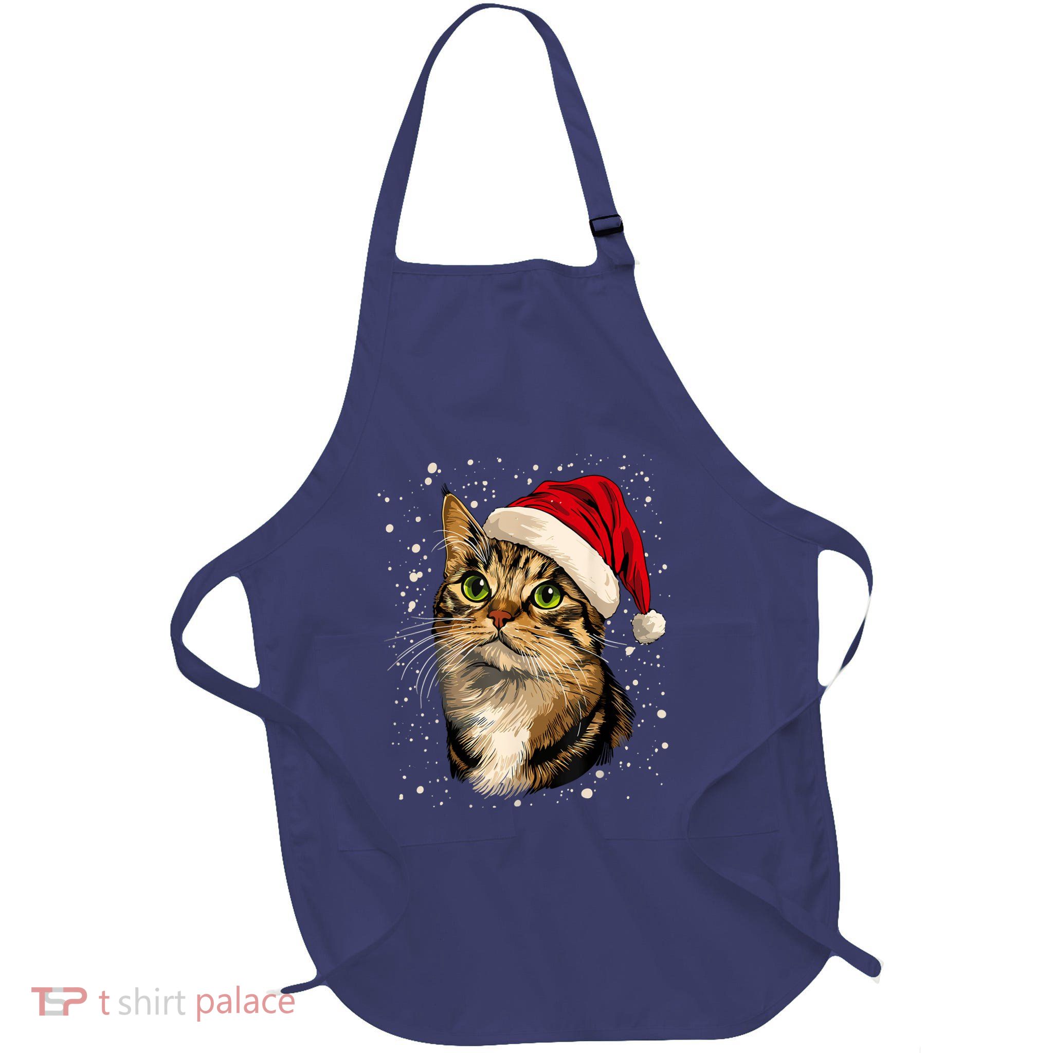Christmas Cat Snow Graphic Full-Length Apron With Pockets