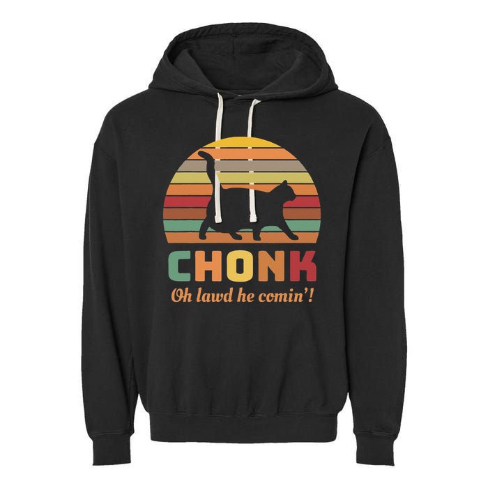 Chonk Cat Scale Meme Retro Oh Lawd He Comin Memes Garment-Dyed Fleece Hoodie