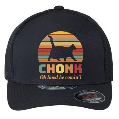 Chonk Cat Scale Meme Retro Oh Lawd He Comin Memes Flexfit Unipanel Trucker Cap