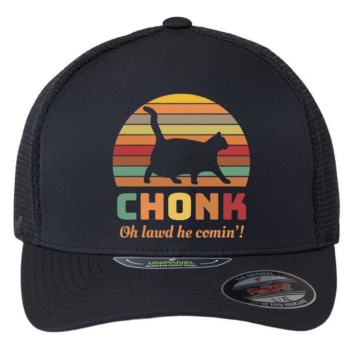 Chonk Cat Scale Meme Retro Oh Lawd He Comin Memes Flexfit Unipanel Trucker Cap