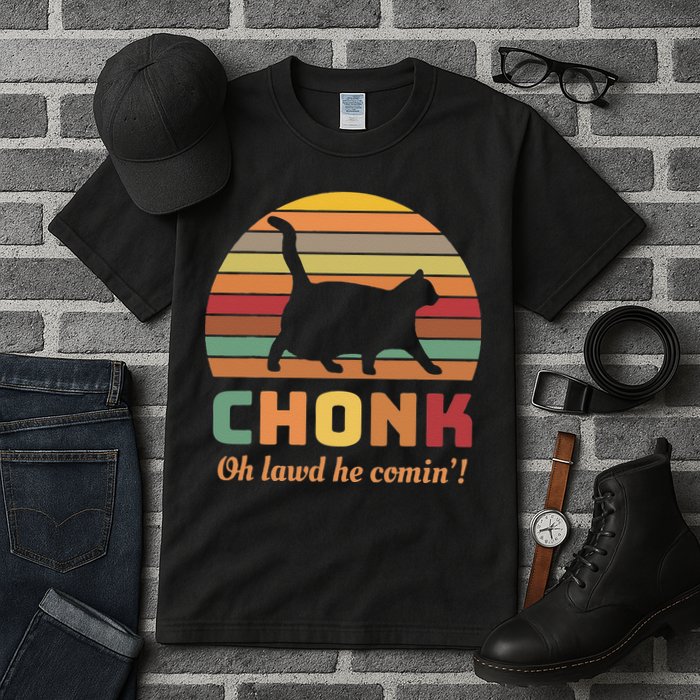 Chonk Cat Scale Meme Retro Oh Lawd He Comin Memes Tall T-Shirt