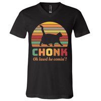 Chonk Cat Scale Meme Retro Oh Lawd He Comin Memes V-Neck T-Shirt