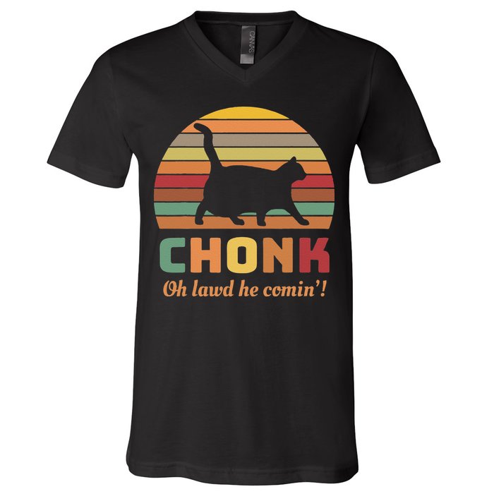 Chonk Cat Scale Meme Retro Oh Lawd He Comin Memes V-Neck T-Shirt
