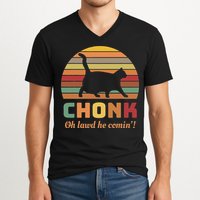 Chonk Cat Scale Meme Retro Oh Lawd He Comin Memes V-Neck T-Shirt