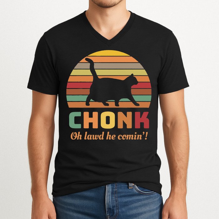 Chonk Cat Scale Meme Retro Oh Lawd He Comin Memes V-Neck T-Shirt