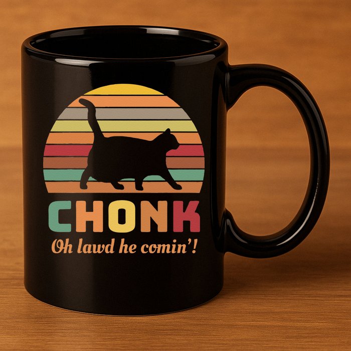 Chonk Cat Scale Meme Retro Oh Lawd He Comin Memes 11oz C Handle Ceramic Mug