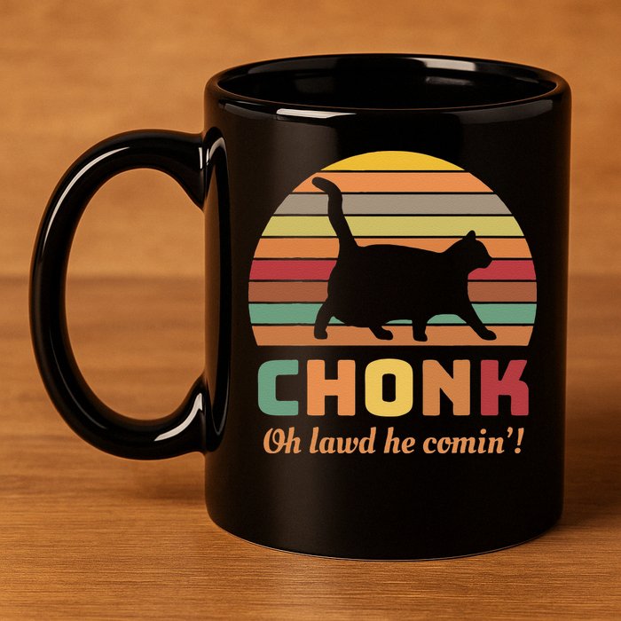 Chonk Cat Scale Meme Retro Oh Lawd He Comin Memes 11oz C Handle Ceramic Mug