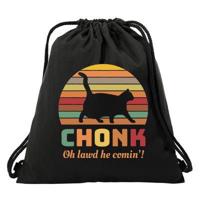 Chonk Cat Scale Meme Retro Oh Lawd He Comin Memes Drawstring Bag