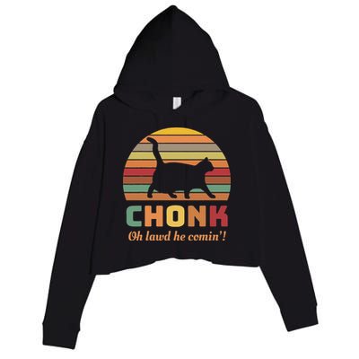 Chonk Cat Scale Meme Retro Oh Lawd He Comin Memes Crop Fleece Hoodie