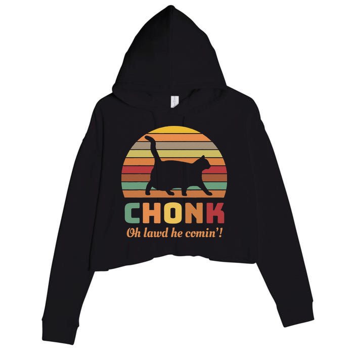 Chonk Cat Scale Meme Retro Oh Lawd He Comin Memes Crop Fleece Hoodie