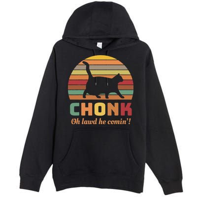 Chonk Cat Scale Meme Retro Oh Lawd He Comin Memes Premium Pullover Hoodie