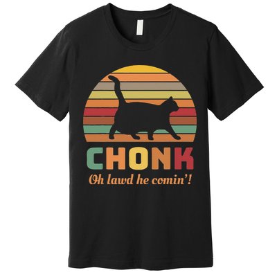 Chonk Cat Scale Meme Retro Oh Lawd He Comin Memes Premium T-Shirt