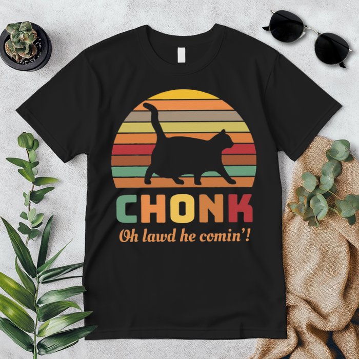 Chonk Cat Scale Meme Retro Oh Lawd He Comin Memes Premium T-Shirt