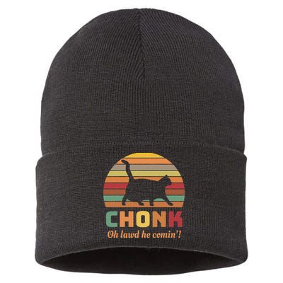 Chonk Cat Scale Meme Retro Oh Lawd He Comin Memes Sustainable Knit Beanie