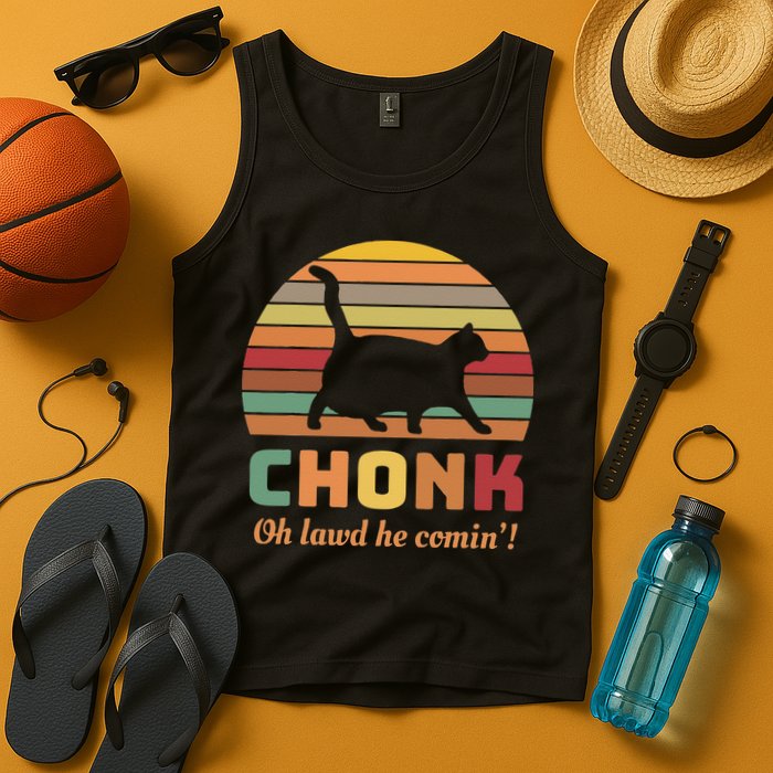 Chonk Cat Scale Meme Retro Oh Lawd He Comin Memes Tank Top