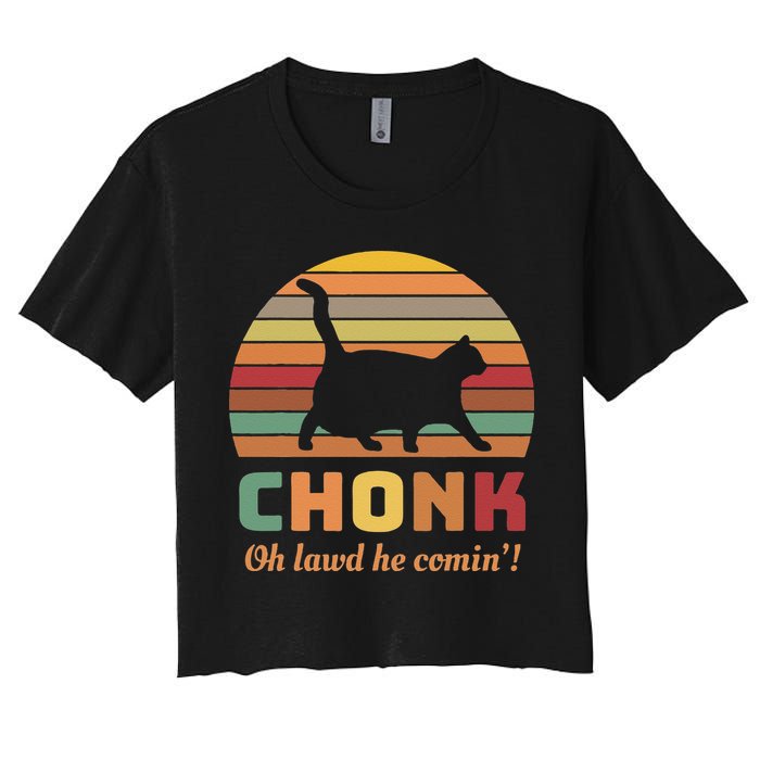 Chonk Cat Scale Meme Retro Oh Lawd He Comin Memes Crop Top