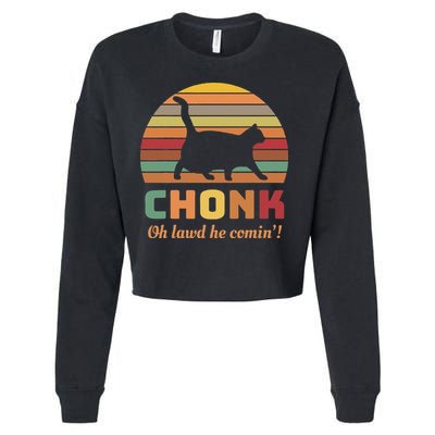Chonk Cat Scale Meme Retro Oh Lawd He Comin Memes Cropped Pullover Crew