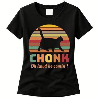 Chonk Cat Scale Meme Retro Oh Lawd He Comin Memes Womens T-Shirt