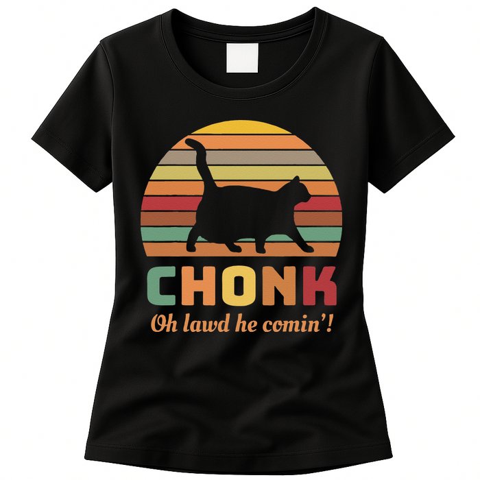 Chonk Cat Scale Meme Retro Oh Lawd He Comin Memes Womens T-Shirt