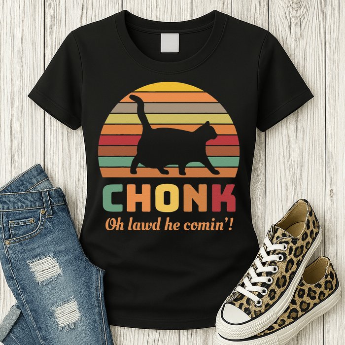 Chonk Cat Scale Meme Retro Oh Lawd He Comin Memes Womens T-Shirt