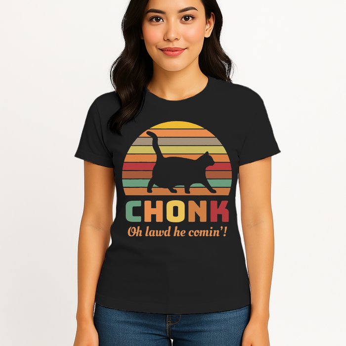 Chonk Cat Scale Meme Retro Oh Lawd He Comin Memes Womens T-Shirt