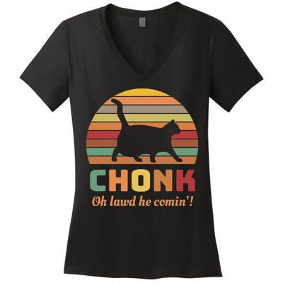 Chonk Cat Scale Meme Retro Oh Lawd He Comin Memes Women's V-Neck T-Shirt