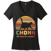 Chonk Cat Scale Meme Retro Oh Lawd He Comin Memes Women's V-Neck T-Shirt